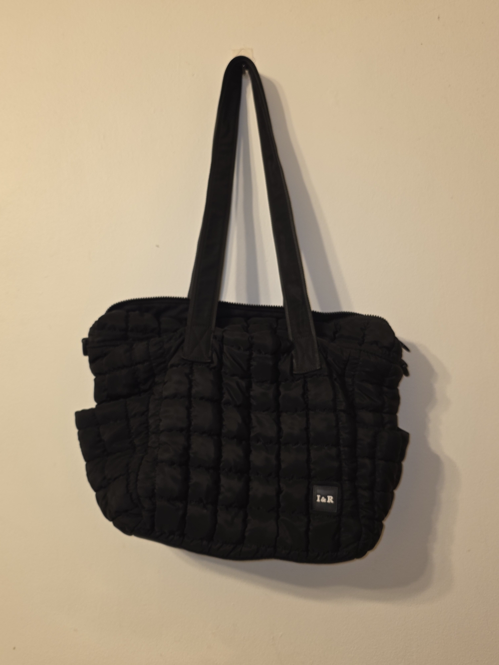 I&R Black Quilted Tote Bag with Padded Shoulder Straps